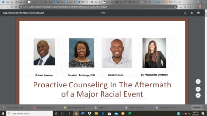 Screenshot of Dr. Marsha Rutledge and the webinar participants