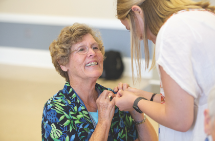 Woman getting pin