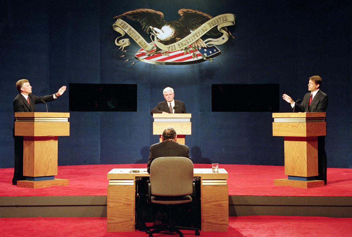 Dan Quayle, James Stockdale and Al Gore during the Vice Presidential Debate in 1992.
