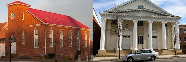 LEFT: First Baptist Church, RIGHT: Farmville Baptist Church [Credit: monroega.blogspot.com]