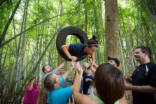 A highlight of the MBA residency is a team building trip to Longwood's ropes course near campus