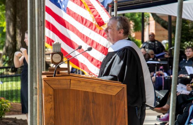 Author and columnist John Feinstein was the keynote speaker at Longwood's 2023 undergraduate Commencement ceremony