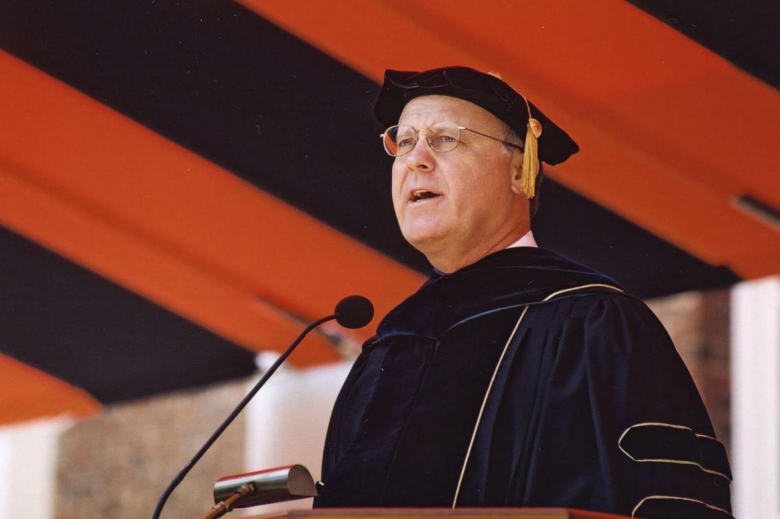Dr. John T. Casteen III delivering remarks during his tenure as President of the University of Virginia. (Photo credit: University of Virginia)